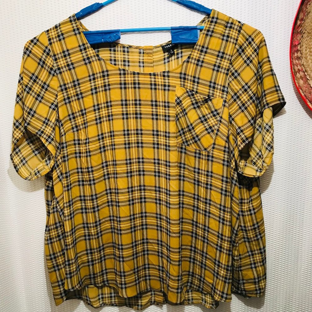 Torrid ABBEY GEORGETTE BUTTON BACK Plaid BLOUSE Size 5X